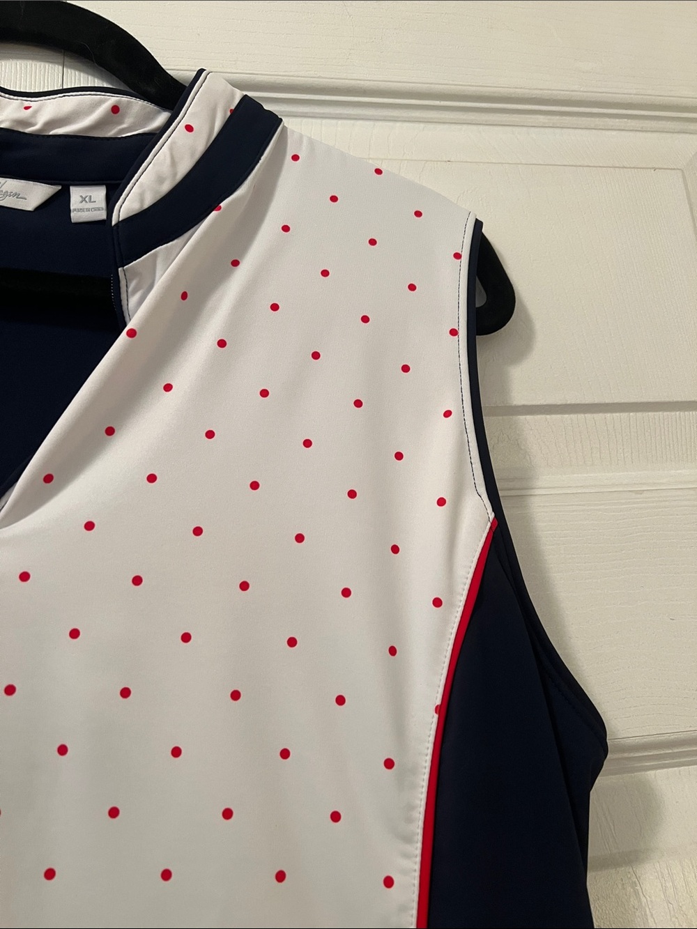 NWOT Lady Hagen Navy Sleeveless Womens Golf Polo with Red Polka Dot Trim - Picture 3 of 8